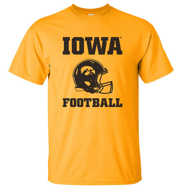 Iowa Hawkeyes Tee Shirt - Iowa Football Helmet on Gold