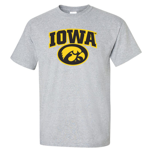 Iowa Hawkeyes Tee Shirt - IOWA Oval Tigerhawk on Gray