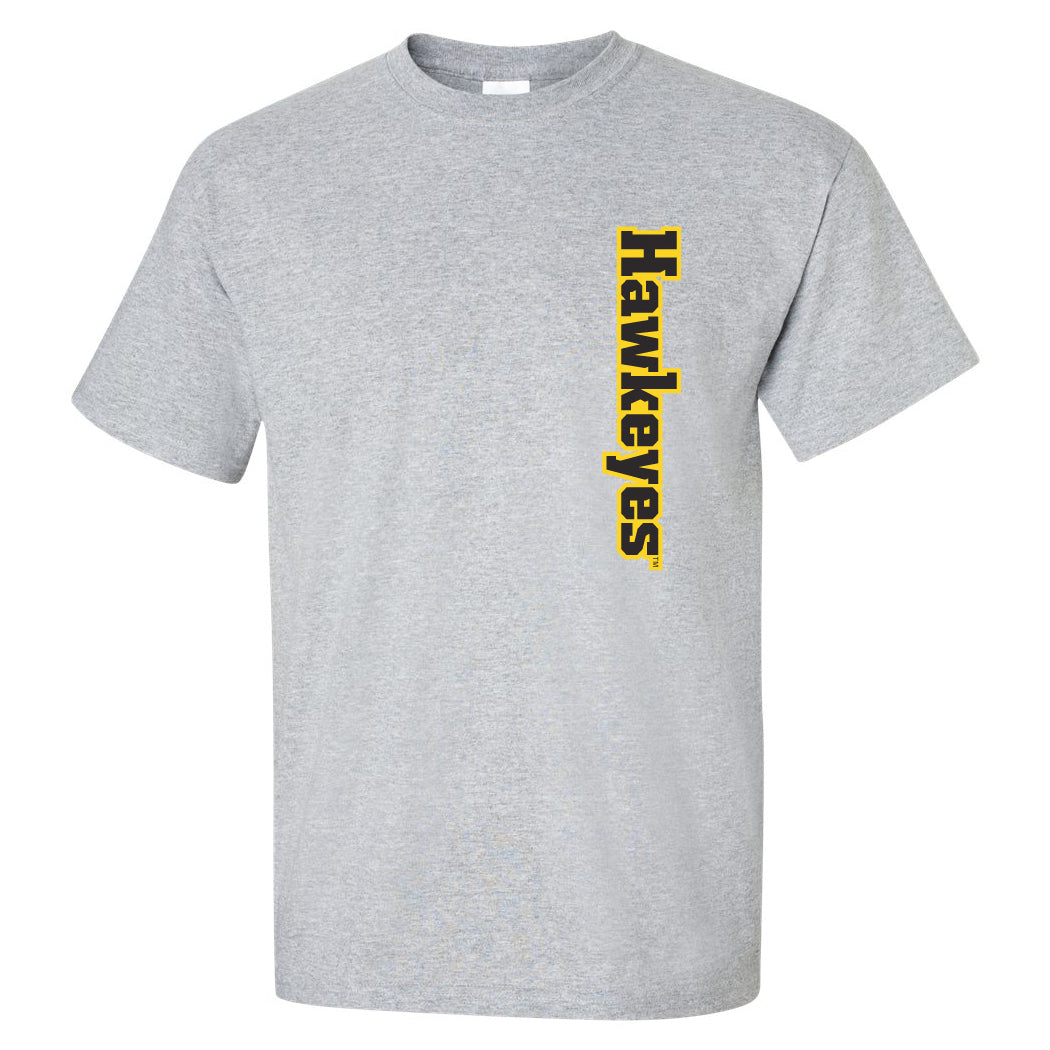 Iowa Hawkeyes Tee Shirt - Vertical Offset Hawkeyes on Gray