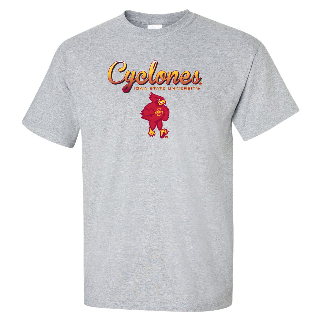 Iowa State Cyclones Tee Shirt - Script Cyclones Full Color Fade with Cy