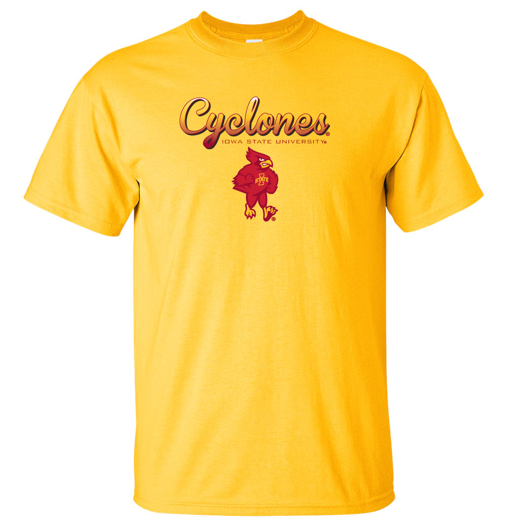 Iowa State Cyclones Tee Shirt - Script Cyclones Full Color Fade with Cy