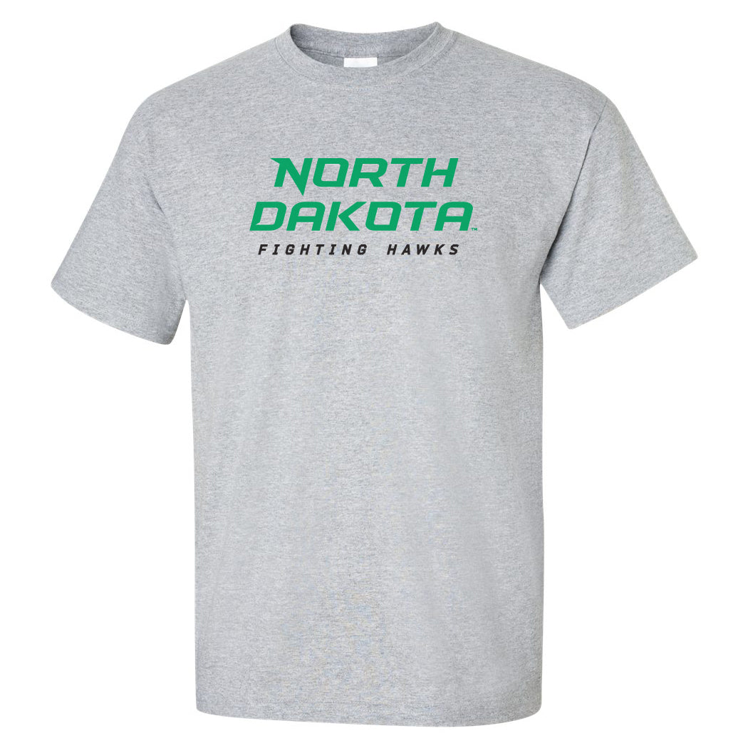 North Dakota Fighting Hawks Tee Shirt - Official Stacked UND Word Mark