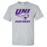 Northern Iowa Panthers Tee Shirt - Purple UNI Panthers Logo on Gray