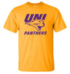 Northern Iowa Panthers Tee Shirt - Purple UNI Panthers Logo on Gold