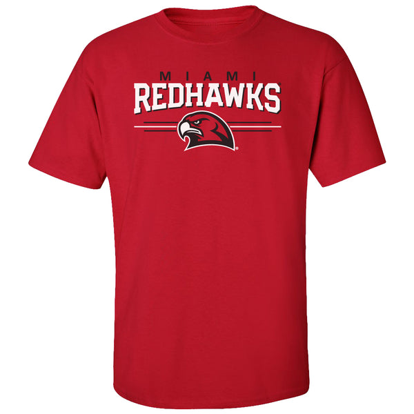 Miami University RedHawks Tee Shirt - Hawk Head 3-Stripe