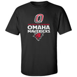 Omaha Mavericks Tee Shirt - Omaha Mavericks with Bull and Primary Logo on Black