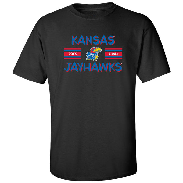 Kansas Jayhawks Tee Shirt - Horiz Stripe Rock Chalk