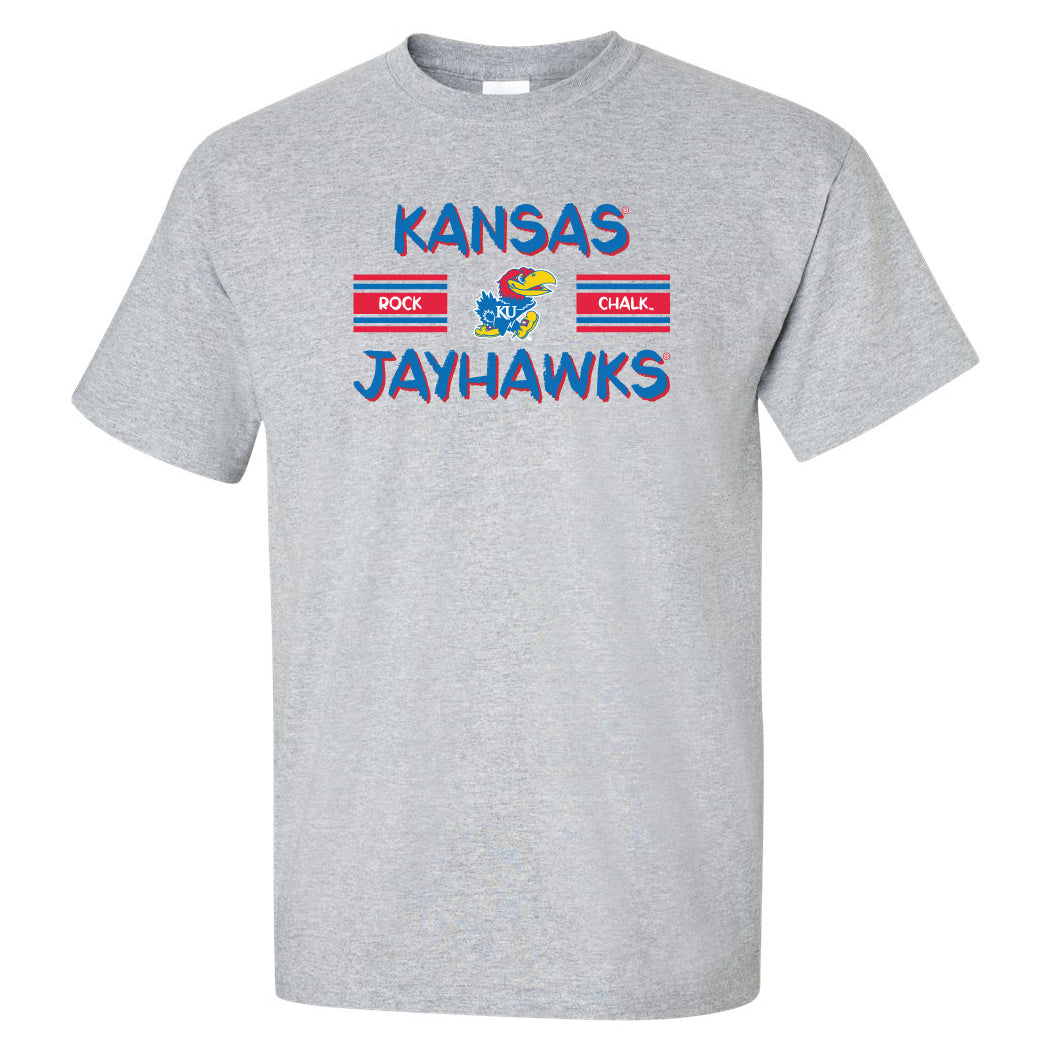 Kansas Jayhawks Tee Shirt - Horiz Stripe Rock Chalk