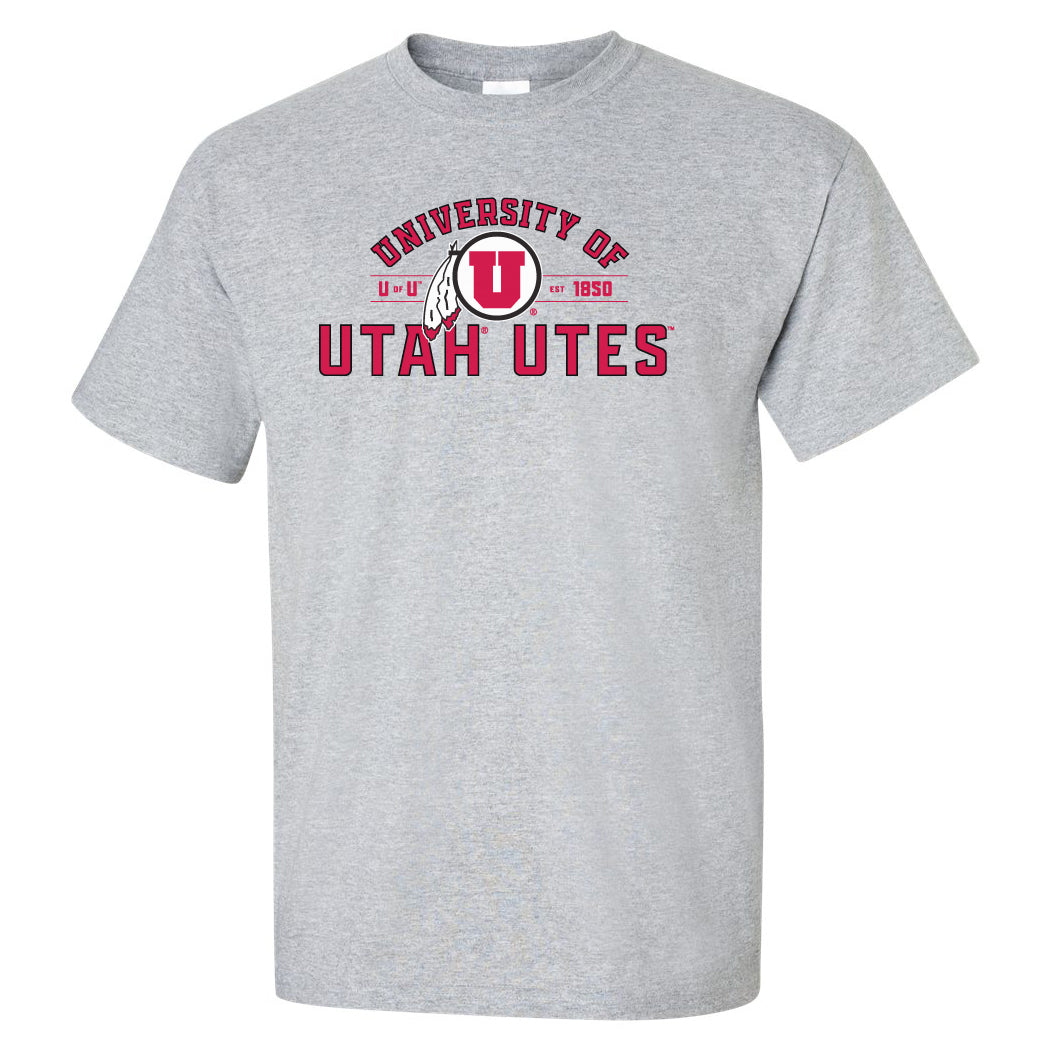 Utah Utes Tee Shirt - U of U Arch with Circle Feather Logo