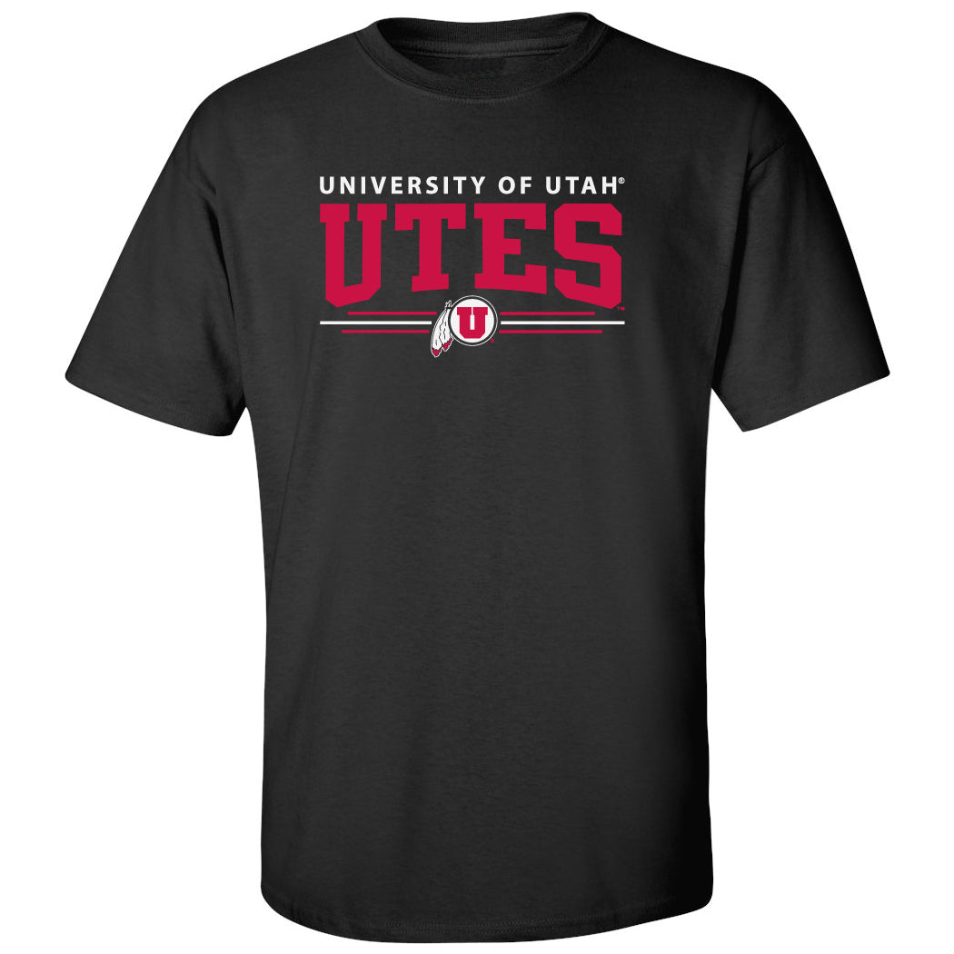 Utah Utes Tee Shirt - Arch UTES 3 Stripe Logo