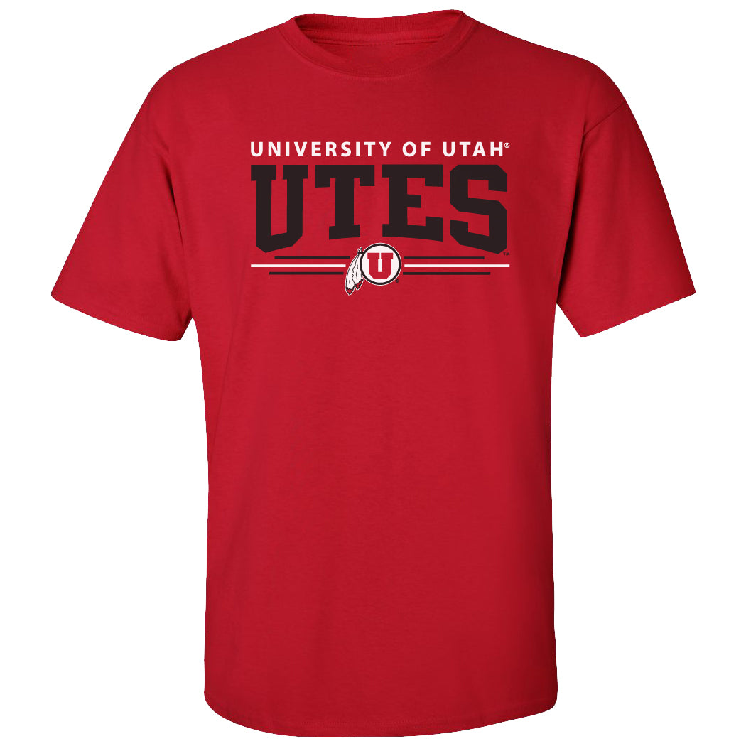 Utah Utes Tee Shirt - Arch UTES 3 Stripe Logo