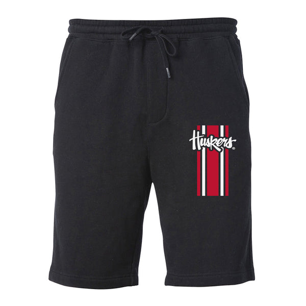 Nebraska Huskers Premium Fleece Shorts - Vertical Stripe Script Huskers