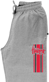 Nebraska Huskers Premium Fleece Sweatpants - Vertical Stripe Script Huskers