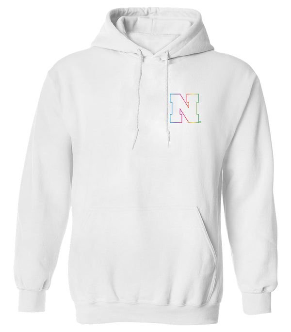 Nebraska Huskers Hooded Sweatshirt - Rainbow Outline N