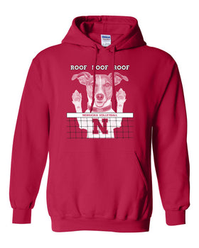 Nebraska Husker Volleyball Spike Dog ROOF ROOF ROOF Hooded Sweatshirt