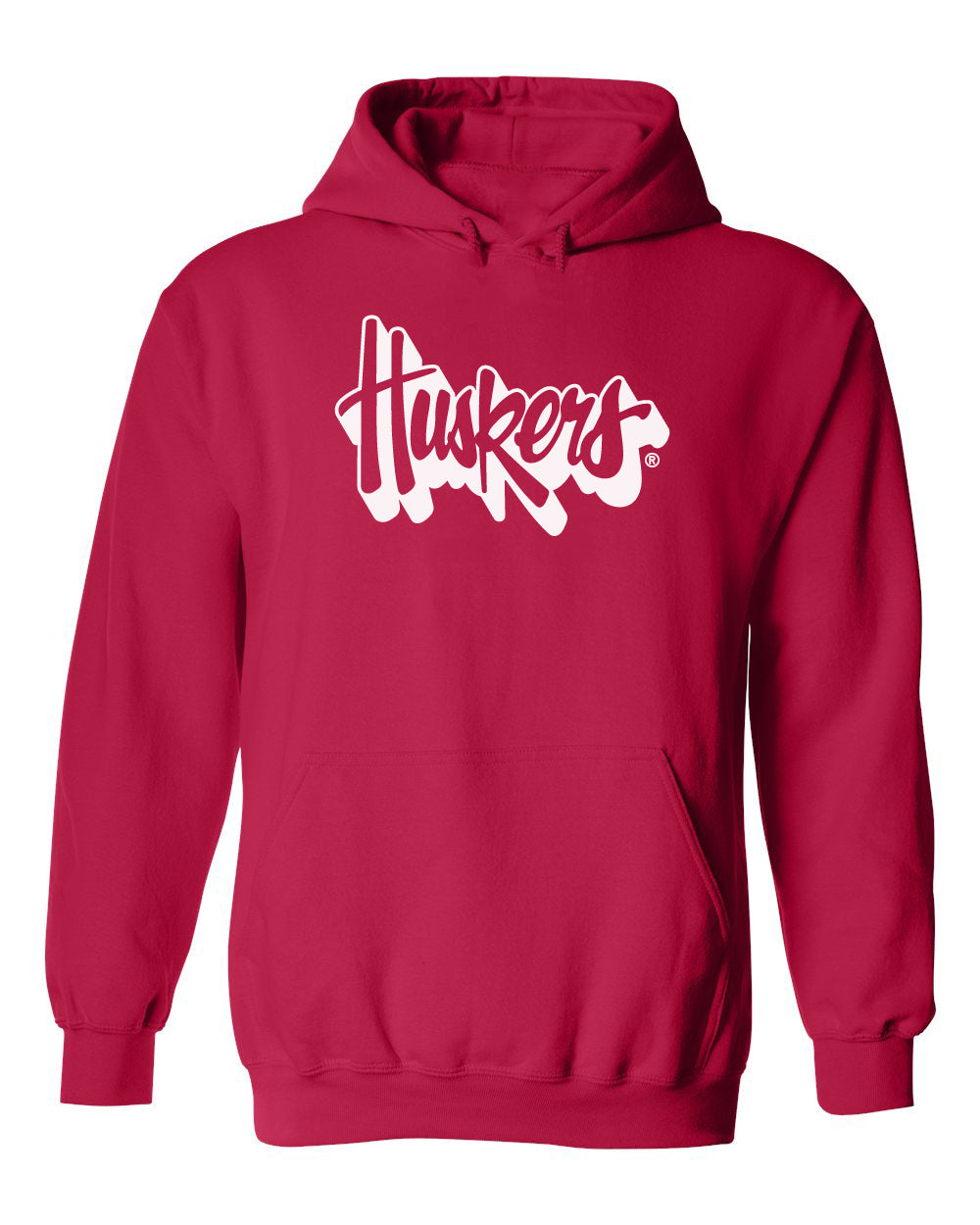 Nebraska Huskers Hooded Sweatshirt - White Script Huskers Outline