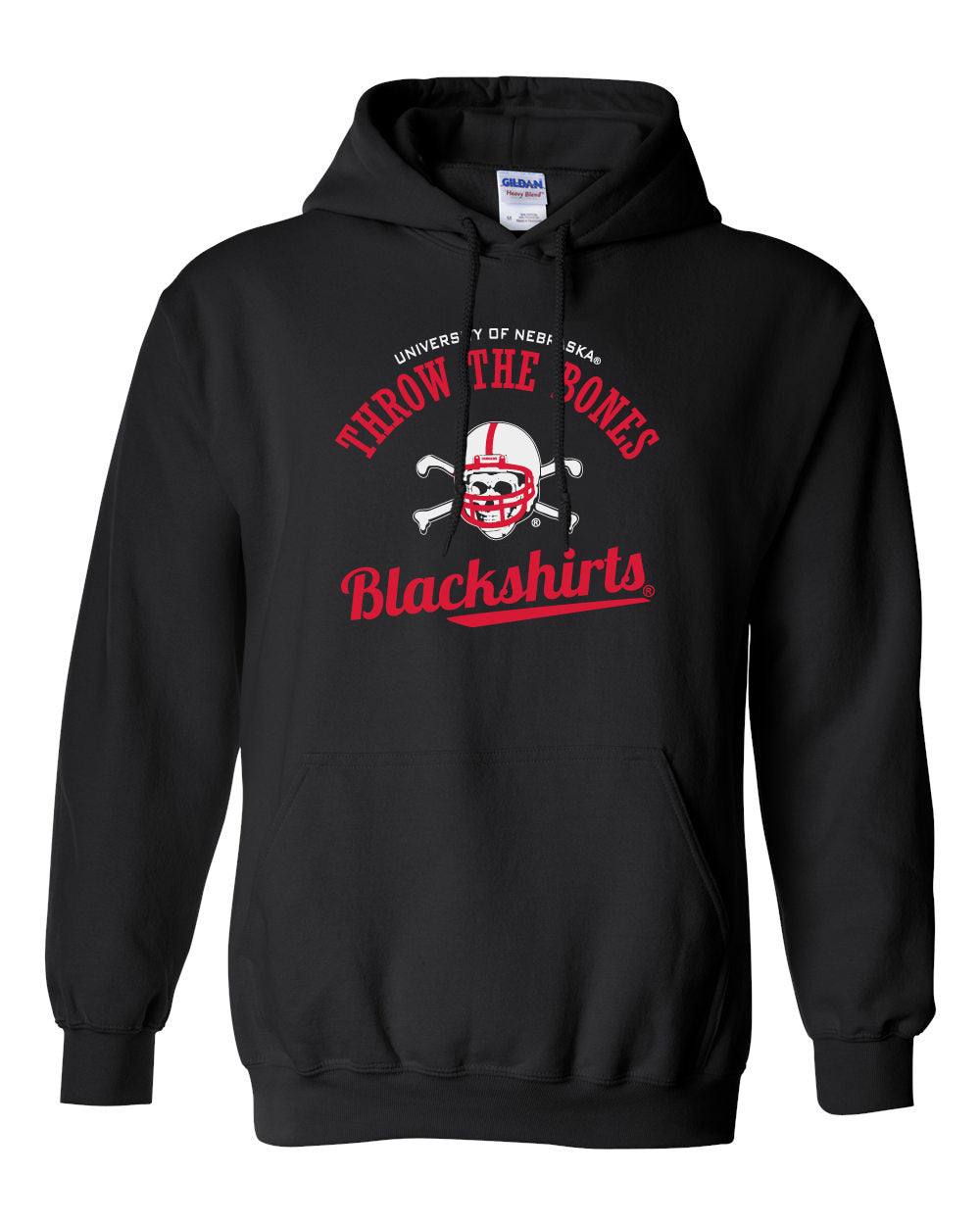 Nebraska Husker Hooded Sweatshirt - Script Blackshirts THROW THE BONES