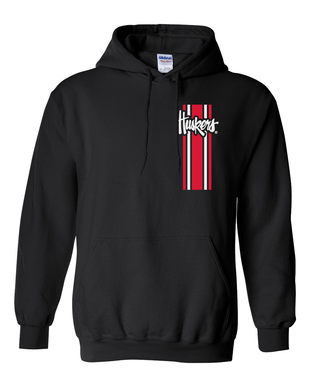 Nebraska Husker Hooded Sweatshirt - Vertical Stripe Script Huskers