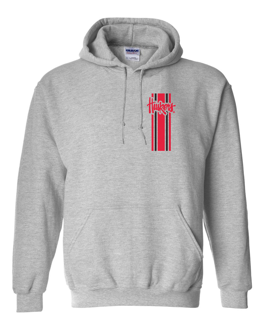 Nebraska Huskers Hooded Sweatshirt - Vertical Stripe Script Huskers