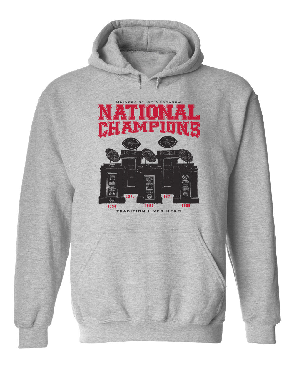 Nebraska Huskers Hooded Sweatshirt - Football National Champions Trophies