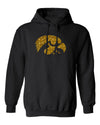 Iowa Hawkeyes Hooded Sweatshirt - Tigerhawk Logo in Gold Glitter