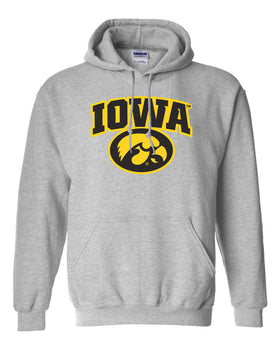 Iowa Hawkeyes Hooded Sweatshirt - IOWA Oval Tigerhawk on Gray