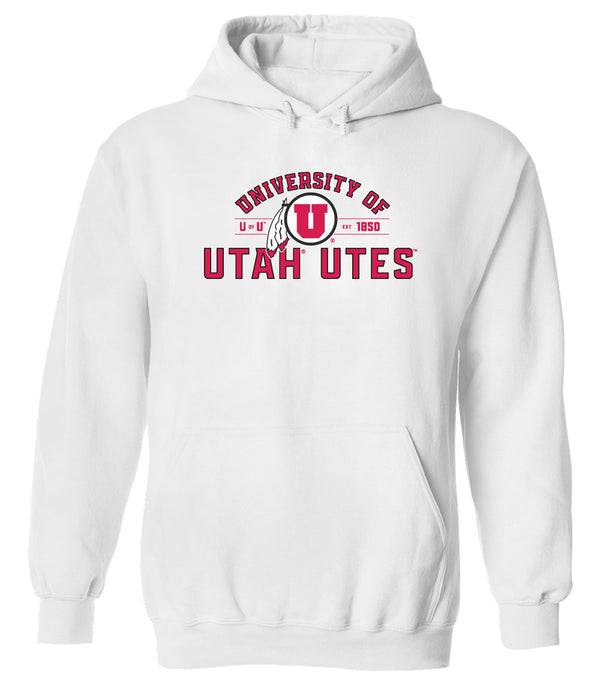 Utah Utes Hooded Sweatshirt - U of U Arch with Circle Feather Logo