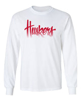 Nebraska Huskers Long Sleeve Tee Shirt - Script Huskers Fade