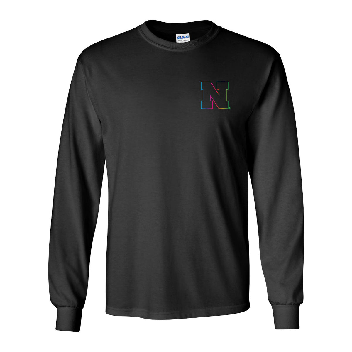 Nebraska Rainbow Outline N Long Sleeve Tee Shirt