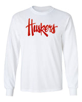 Nebraska Huskers Long Sleeve Tee Shirt - Legacy Script Glitter Huskers