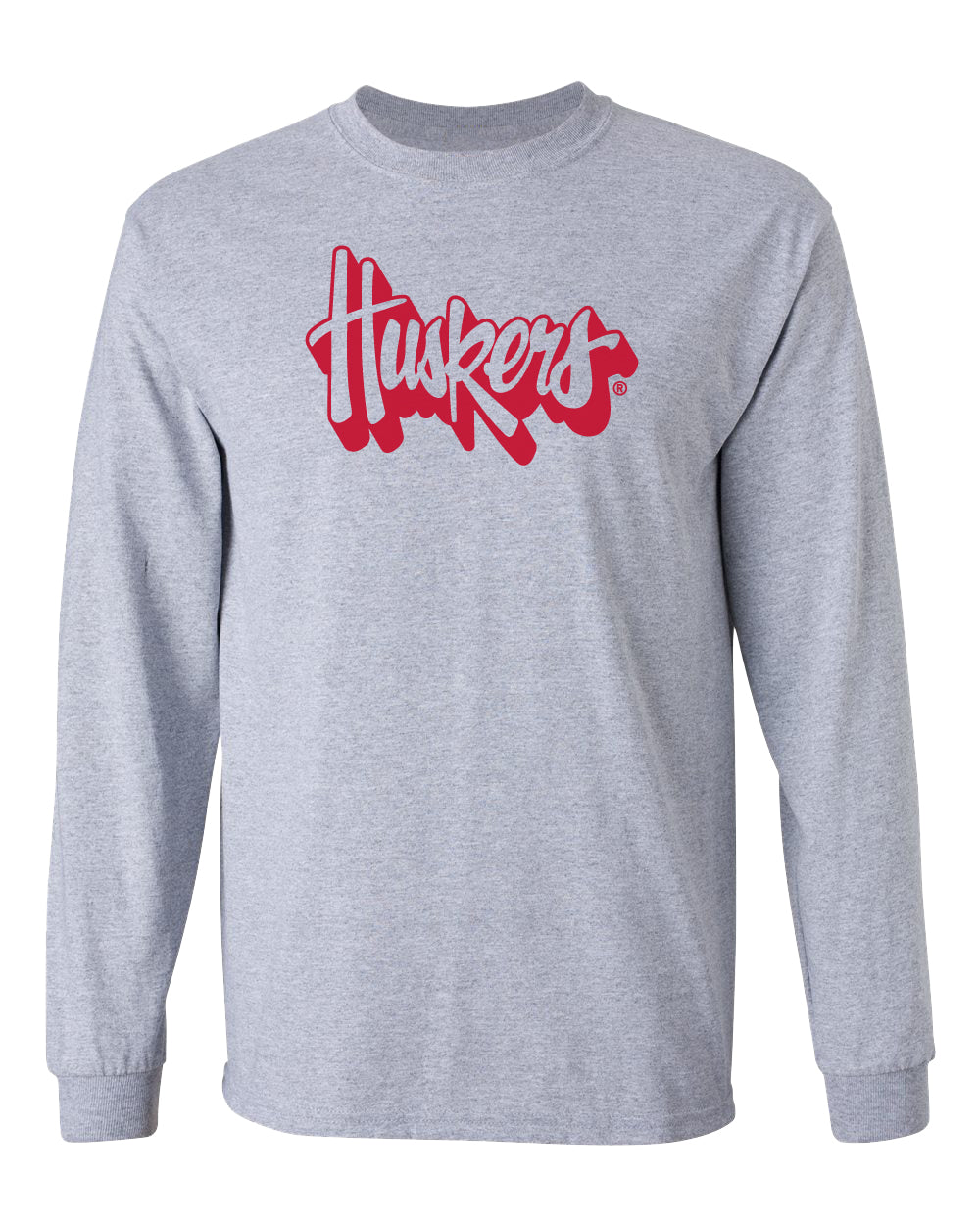 Nebraska Huskers Long Sleeve Tee Shirt - Red Script Huskers Outline