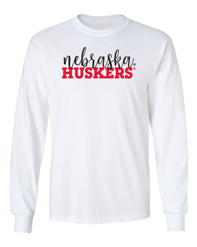 Nebraska Huskers Long Sleeve Tee Shirt - Script Nebraska Block Huskers