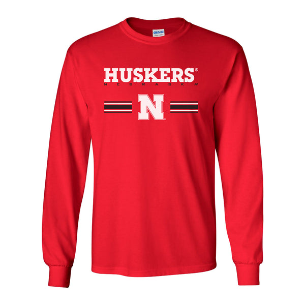 Nebraska Husker Tee Shirt Long Sleeve - HUSKERS Stripe N