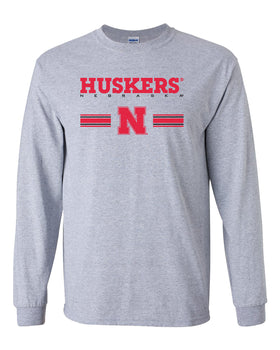 Nebraska Husker Tee Shirt Long Sleeve - HUSKERS Stripe N