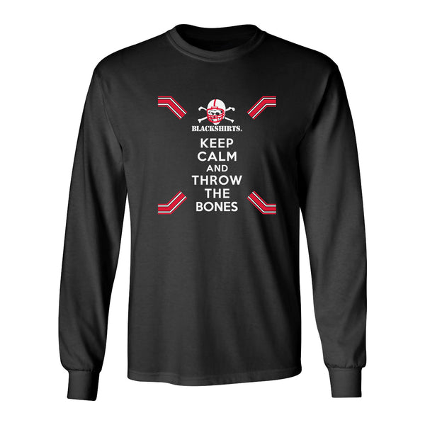 Nebraska Husker Long Sleeve Tee Shirt - Keep Calm and THROW THE BONES