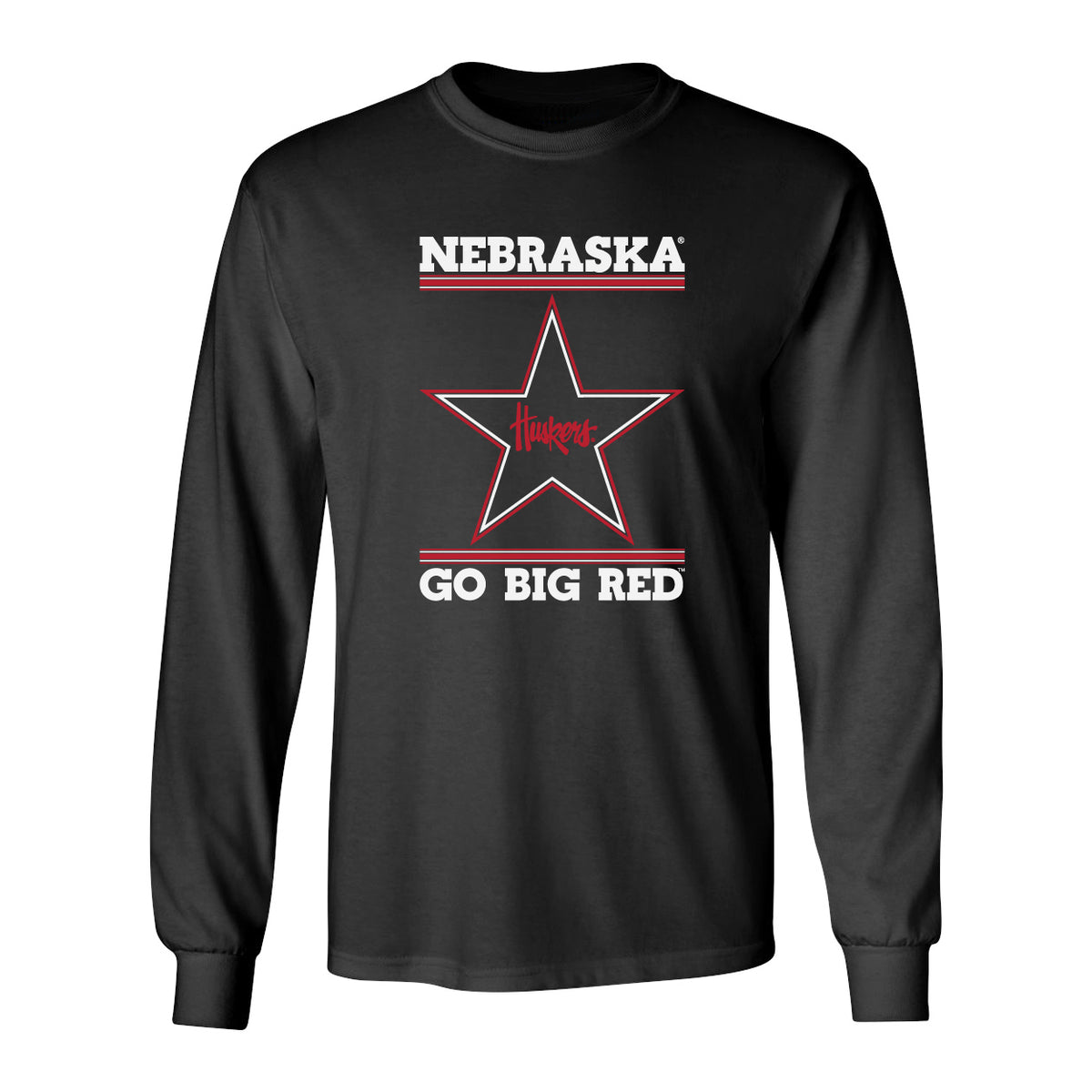 Nebraska Husker Tee Shirt Long Sleeve - Star Huskers GO BIG RED