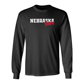 Nebraska Huskers Long Sleeve Tee Shirt - Nebraska Huskers Script Overlapping