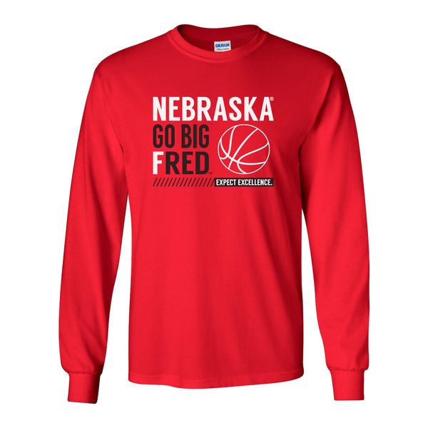 Nebraska Huskers Long Sleeve Tee Shirt - Nebraska Basketball - GO BIG FRED