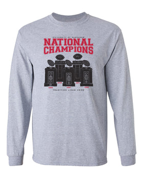 Nebraska Huskers Long Sleeve Tee Shirt - Football National Champions Trophies