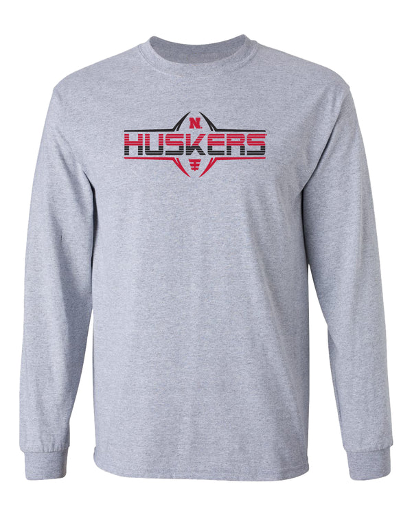 Nebraska Huskers Long Sleeve Tee Shirt - Striped HUSKERS Football Laces