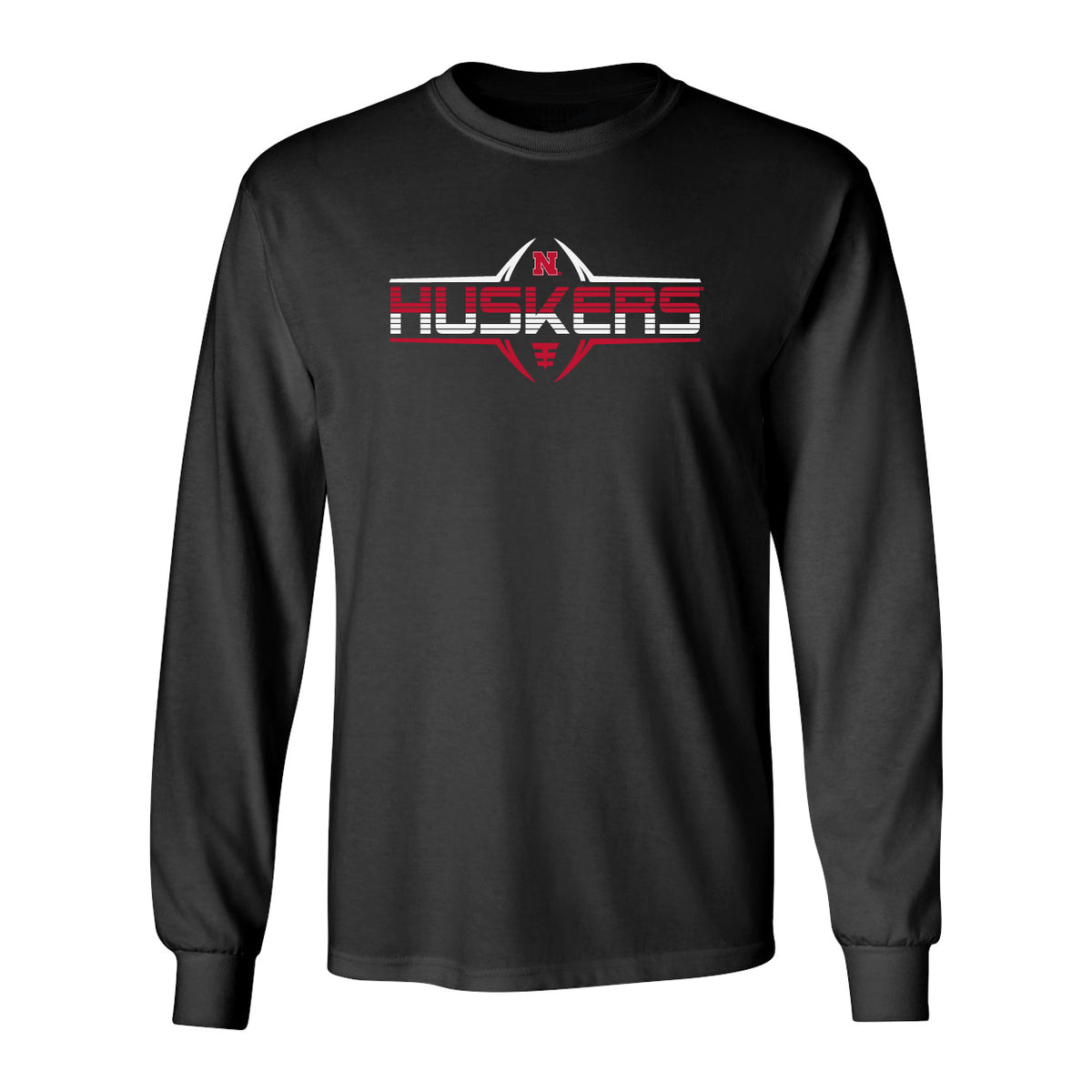 Nebraska Huskers Long Sleeve Tee Shirt - Striped HUSKERS Football Laces
