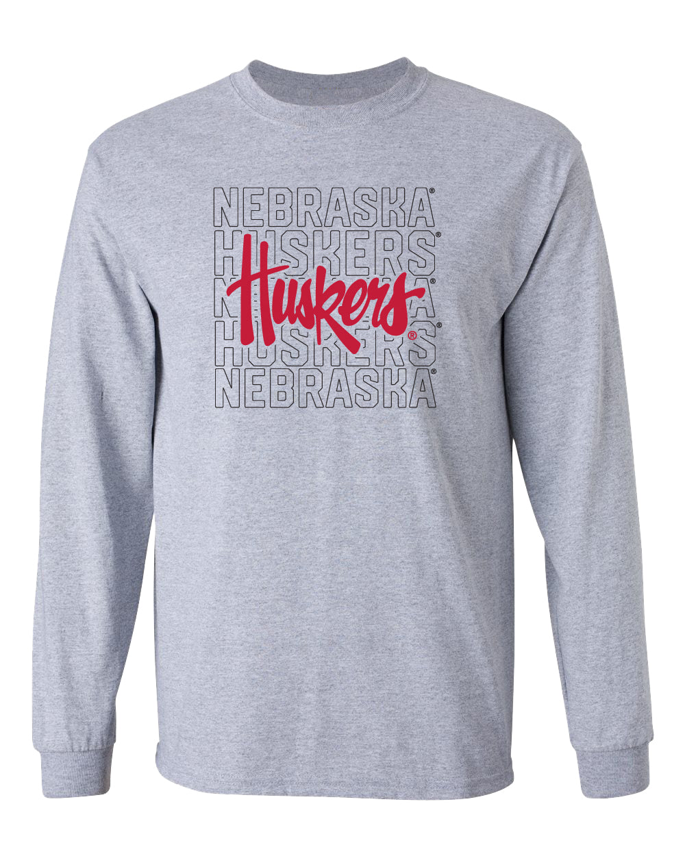 Nebraska Huskers Long Sleeve Tee Shirt - Script Huskers Overlay