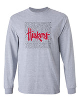 Nebraska Huskers Long Sleeve Tee Shirt - Script Huskers Overlay