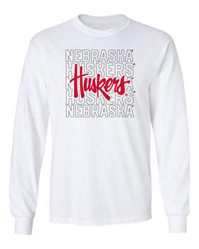 Nebraska Huskers Long Sleeve Tee Shirt - Script Huskers Overlay