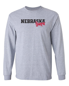 Nebraska Huskers Long Sleeve Tee Shirt - Script Huskers Overlap Nebraska