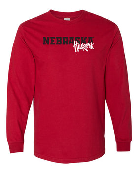 Nebraska Huskers Long Sleeve Tee Shirt - Script Huskers Overlap