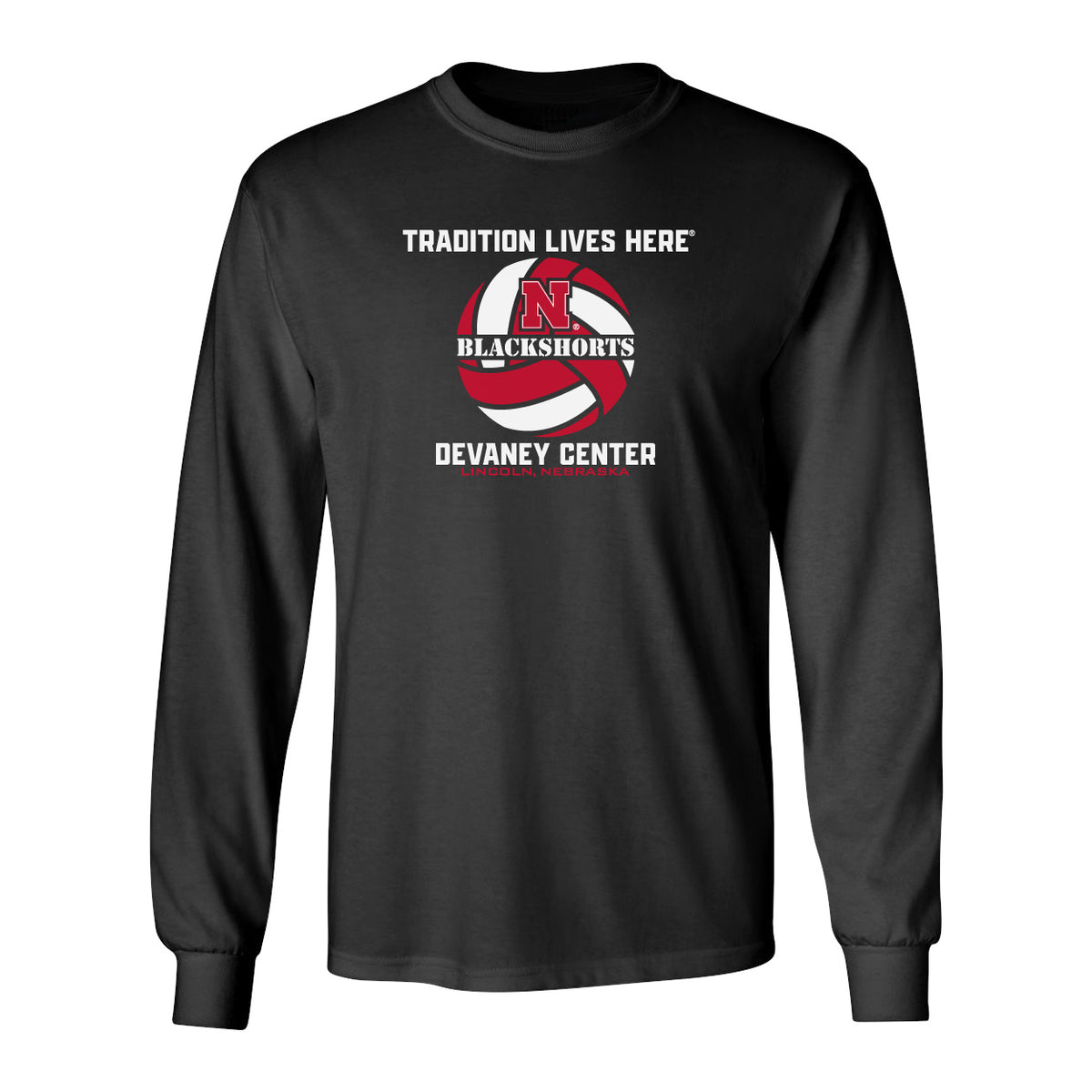 Nebraska Huskers Long Sleeve Tee Shirt - Blackshorts Volleyball Tradition Lives Here