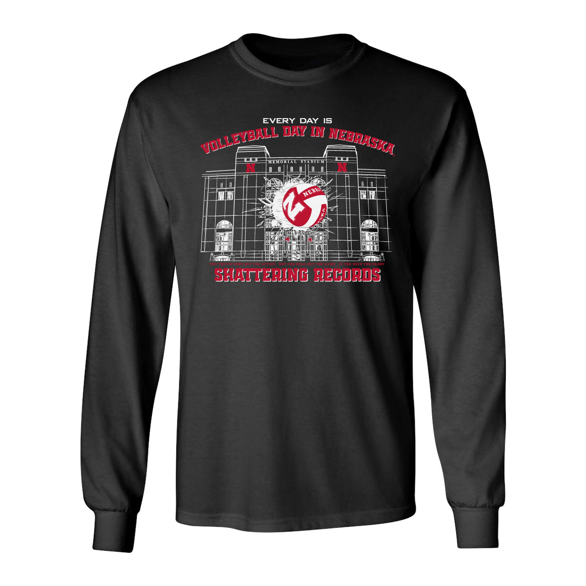 Nebraska Huskers Long Sleeve Tee Shirt - Volleyball Day in Nebraska