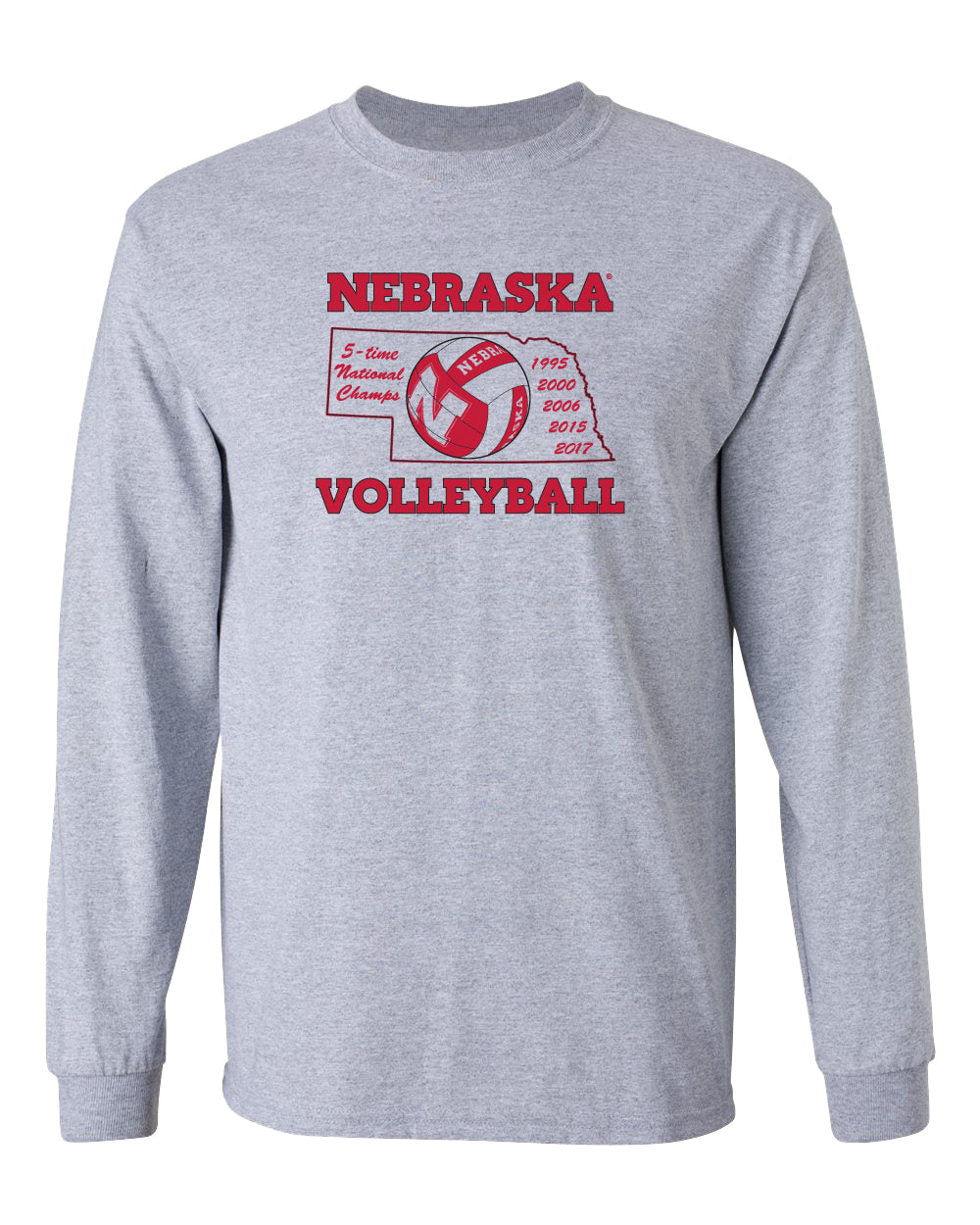 Nebraska Huskers Long Sleeve Tee Shirt - Huskers Volleyball 5-Time National Champions