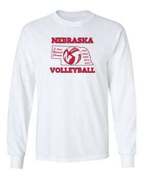 Nebraska Huskers Long Sleeve Tee Shirt - Huskers Volleyball 5-Time National Champions